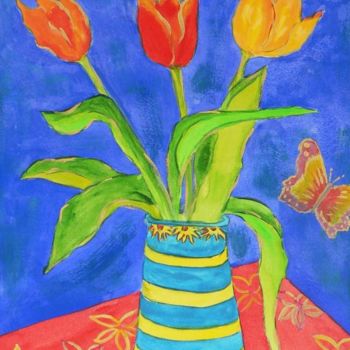 Painting titled "ButterflyTulips" by Angela Nori, Original Artwork