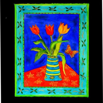 Malerei mit dem Titel "Butterfly tulips." von Angela Nori, Original-Kunstwerk