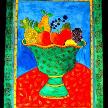 Painting titled "Green Urn With Frui…" by Angela Nori, Original Artwork