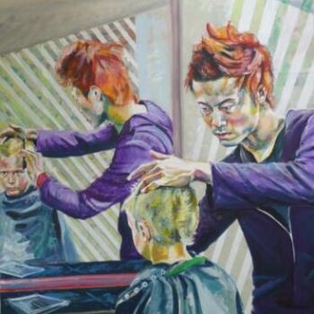 Malerei mit dem Titel "Hair Cut" von Angela Selders-Kanthak, Original-Kunstwerk, Öl