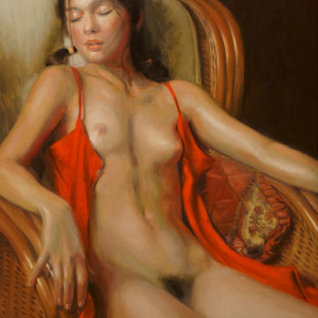 Malerei mit dem Titel "Sitting Model Nude" von Angel Cayuela, Original-Kunstwerk, Öl