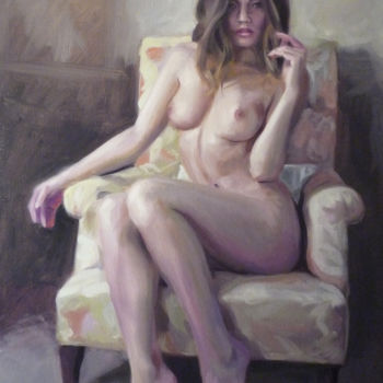 Painting titled "Sitting Nude" by Angel Cayuela, Original Artwork, Oil
