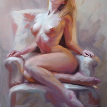 Pintura intitulada "Sitting Nude" por Angel Cayuela, Obras de arte originais, Óleo