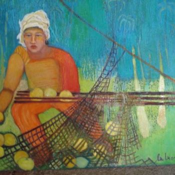 Pintura titulada "vendedor de frutas" por Mily Moran Fernandez, Obra de arte original, Oleo