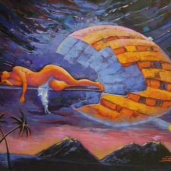 Painting titled "El sueño de la luna" by Martin, Original Artwork, Oil