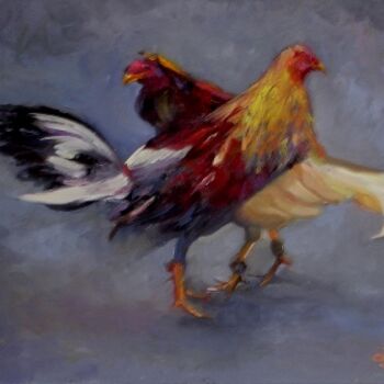 Pintura titulada "pelea de gallos" por Martin, Obra de arte original, Oleo