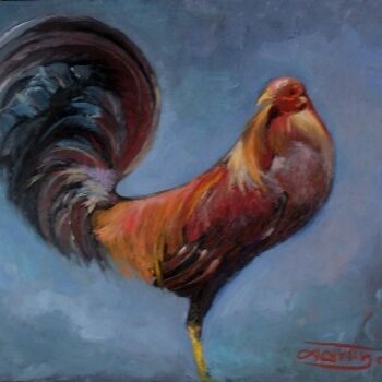 Painting titled "gallo rojo" by Martin, Original Artwork, Oil