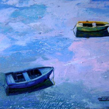Pintura titulada "dos-barcas" por Martin, Obra de arte original, Oleo
