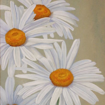 Painting titled "White Daisies" by Angeles M. Pomata, Original Artwork, Oil