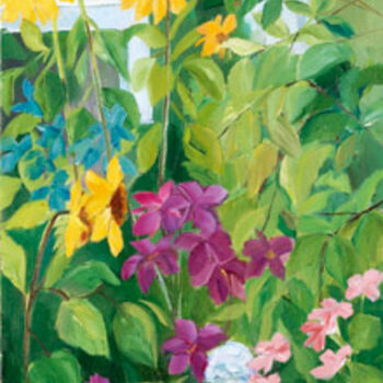 Painting titled "ENTRE FLORES" by Ángeles Peláez Talasac, Original Artwork, Oil