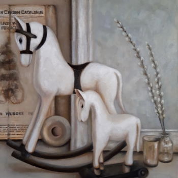 Painting titled "Horses" by Angelia Lasnaia, Original Artwork, Oil