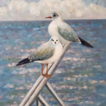 Peinture intitulée "Seagulls" par Angelia Lasnaia, Œuvre d'art originale, Huile