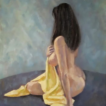 Malerei mit dem Titel "Shy nude girl" von Angelia Lasnaia, Original-Kunstwerk, Öl