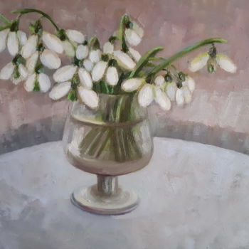 Painting titled "Wall Art Snowdrops" by Angelia Lasnaia, Original Artwork, Oil