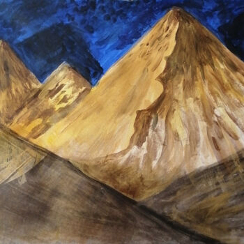 Malerei mit dem Titel "Golden mountains" von Angelica Fom, Original-Kunstwerk, Acryl