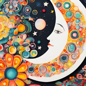 Arts numériques intitulée "Moon with Woman Fac…" par Angelica Hurtiger, Œuvre d'art originale, Peinture numérique