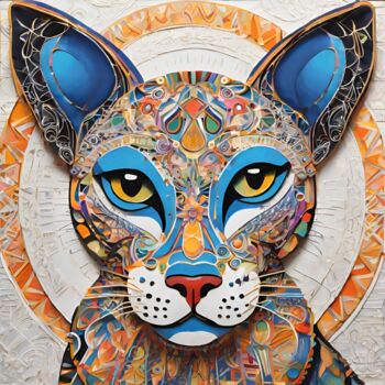 Digitale Kunst mit dem Titel "Blue Sphinx Cat" von Angelica Hurtiger, Original-Kunstwerk, KI-generiertes Bild