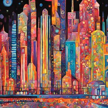 Digital Arts titled "City Nightscape" by Angelica Hurtiger, Original Artwork, AI generated image