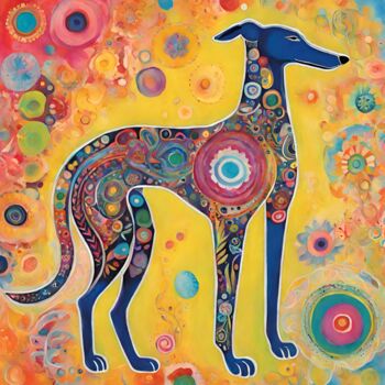 Digitale Kunst getiteld "Greyhound" door Angelica Hurtiger, Origineel Kunstwerk, AI gegenereerde afbeelding