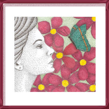 Disegno intitolato "entre-flores-e-borb…" da Angelica Trompieri, Opera d'arte originale, Inchiostro