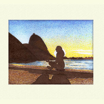 Tekening getiteld "Ginástica na praia" door Angelica Trompieri, Origineel Kunstwerk, Inkt