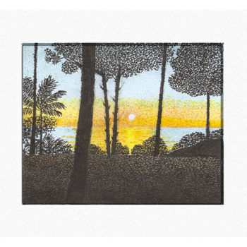 Dessin intitulée "O lago do bosque" par Angelica Trompieri, Œuvre d'art originale, Encre