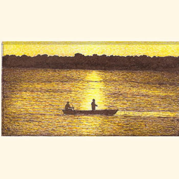 Tekening getiteld "Os pescadores no rio" door Angelica Trompieri, Origineel Kunstwerk, Inkt