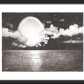 Desenho intitulada "Lua cheia com nuvens" por Angelica Trompieri, Obras de arte originais, Tinta