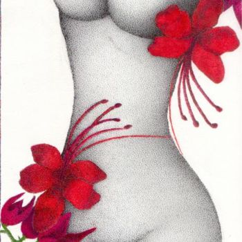 Tekening getiteld "A flor da pele" door Angelica Trompieri, Origineel Kunstwerk, Silverpoint
