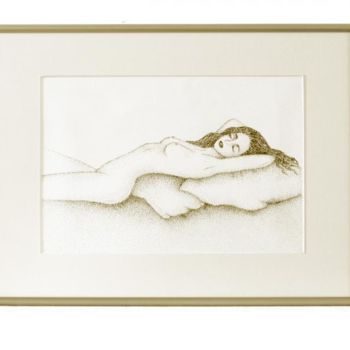 Disegno intitolato "Mulher deitada" da Angelica Trompieri, Opera d'arte originale, Inchiostro