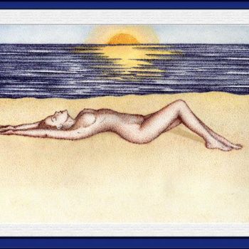 Disegno intitolato "mulher na praia (wo…" da Angelica Trompieri, Opera d'arte originale, Punta d'argento