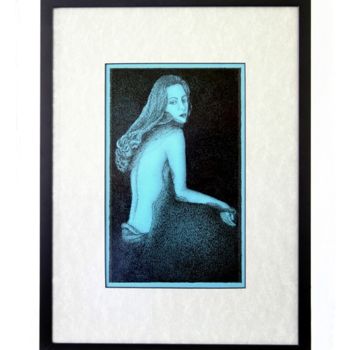 Disegno intitolato "lady in blue" da Angelica Trompieri, Opera d'arte originale