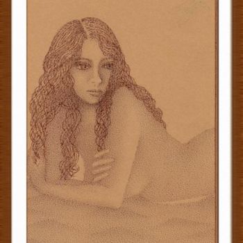 Dibujo titulada "morena na praia" por Angelica Trompieri, Obra de arte original
