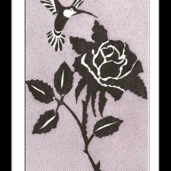 Desenho intitulada "A rosa e o beija-fl…" por Angelica Trompieri, Obras de arte originais, Outro