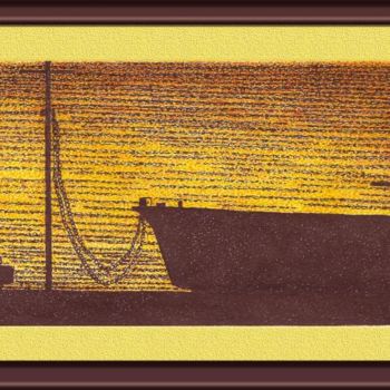 Desenho intitulada "Barco no cais" por Angelica Trompieri, Obras de arte originais