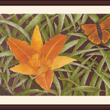 Desenho intitulada "flor-com-borboleta-…" por Angelica Trompieri, Obras de arte originais, Tinta