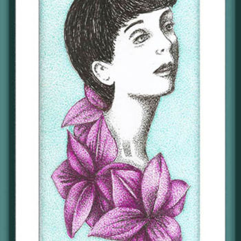 「mulher-e-flores.jpg」というタイトルの描画 Angelica Trompieriによって, オリジナルのアートワーク, インク