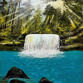 Painting titled "Wasserfall in der L…" by Angelika Hofbeck, Original Artwork, Acrylic