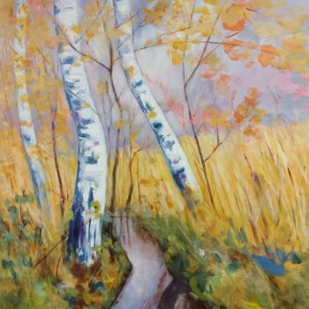 Schilderij getiteld "Three birch trees a…" door Angelika Scheibler, Origineel Kunstwerk, Acryl