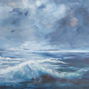 Malerei mit dem Titel "Wolken und Meer 1" von Angelika Scheibler, Original-Kunstwerk, Acryl