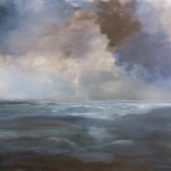 Malerei mit dem Titel "Wolken und Meer 2" von Angelika Scheibler, Original-Kunstwerk, Acryl