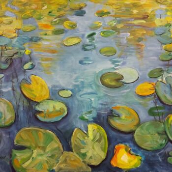 Malerei mit dem Titel "Water Lilies" von Angelika Scheibler, Original-Kunstwerk, Acryl