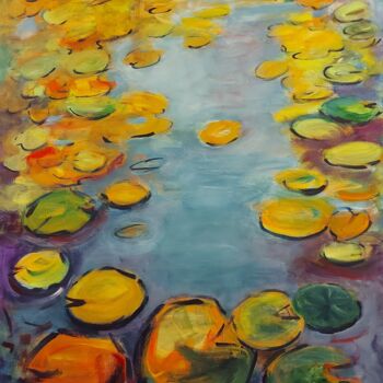 Painting titled "Water Lilies At Sun…" by Angelika Scheibler, Original Artwork, Acrylic