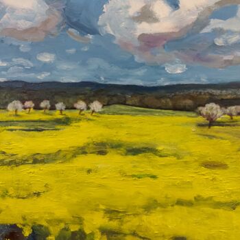 Painting titled "Yellow Field and Ch…" by Angelika Scheibler, Original Artwork, Acrylic