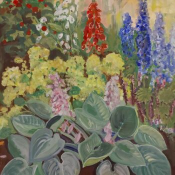 Pittura intitolato "Flowers in my garden" da Angelika Scheibler, Opera d'arte originale, Tempera