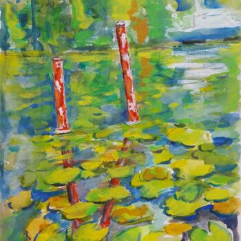 Schilderij getiteld "Colorful River" door Angelika Scheibler, Origineel Kunstwerk, Gouache