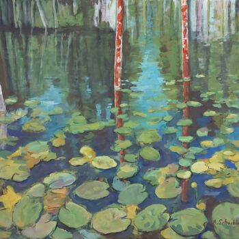 Pittura intitolato "View Of Waterlilies" da Angelika Scheibler, Opera d'arte originale, Tempera