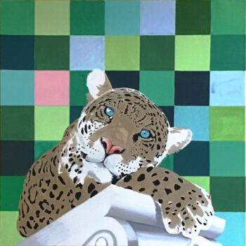 Schilderij getiteld "Chilling Jaguar" door Angelika Schopper, Origineel Kunstwerk, Tempera
