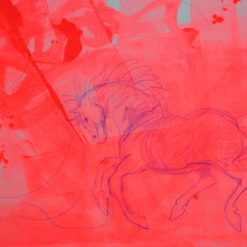 Malerei mit dem Titel "Galoppierendes Pferd" von Angelika Schopper, Original-Kunstwerk, Conté-Buntstifte