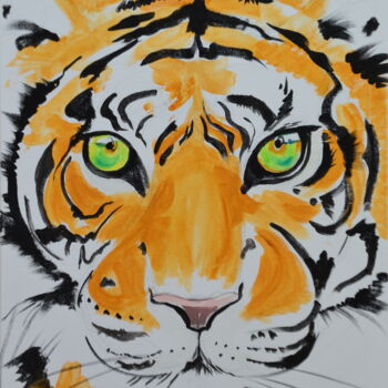 Painting titled "Tiger" by Angelika Schopper, Original Artwork, Tempera Mounted on artwork_cat.